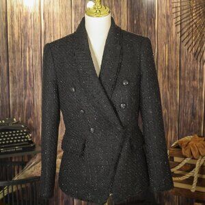 WHBM® Studio Blazer Size 2 double-breasted fringe metallic boucle tweed jacket